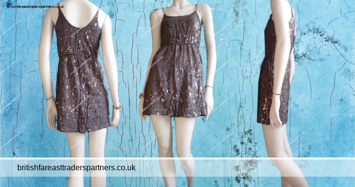 ‘STARING AT STARS’ SEQUINS EVENING PARTY COCKTAIL DATE NIGHT GREY DRESS UK (S)