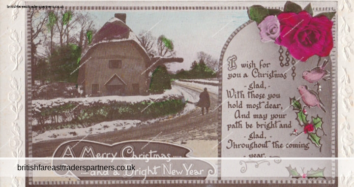 VINTAGE  ‘A Merry Christmas and a Bright New Year ‘ CHRISTMAS POSTCARD