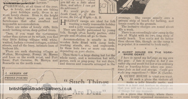 VINTAGE 1934 “LITTLE MESSAGES ABOUT HOLIDAYS” BRITISH Woman’s Weekly ARTICLE