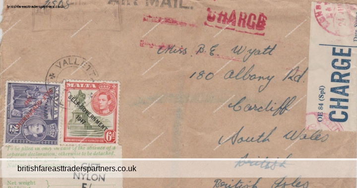 VINTAGE COLLECTABLE King GEORGE VI MALTA STAMPS on AIR MAIL ENVELOPE COVER