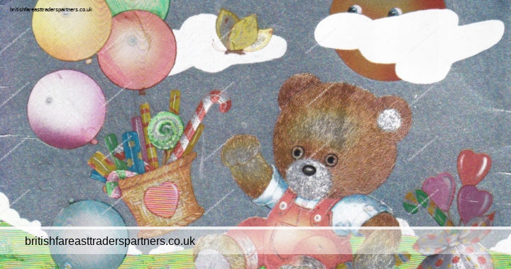 VINTAGE CUTE & COLOURFUL TEDDY  BALLOONS SWEETS CELEBRATION POSTCARD