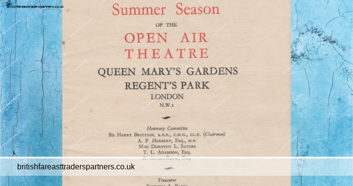 ANTIQUE SUMMER 1939 OPEN AIR THEATRE REGENT’S PARK LONDON PROSPECTUS PROGRAMME