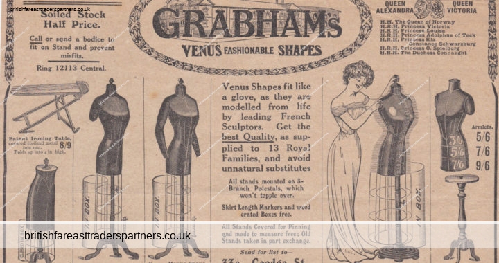 ANTIQUE GRABHAM’S VENUS SHAPES FASHIONABLE DRESS FORMS PRINT AD LONDON