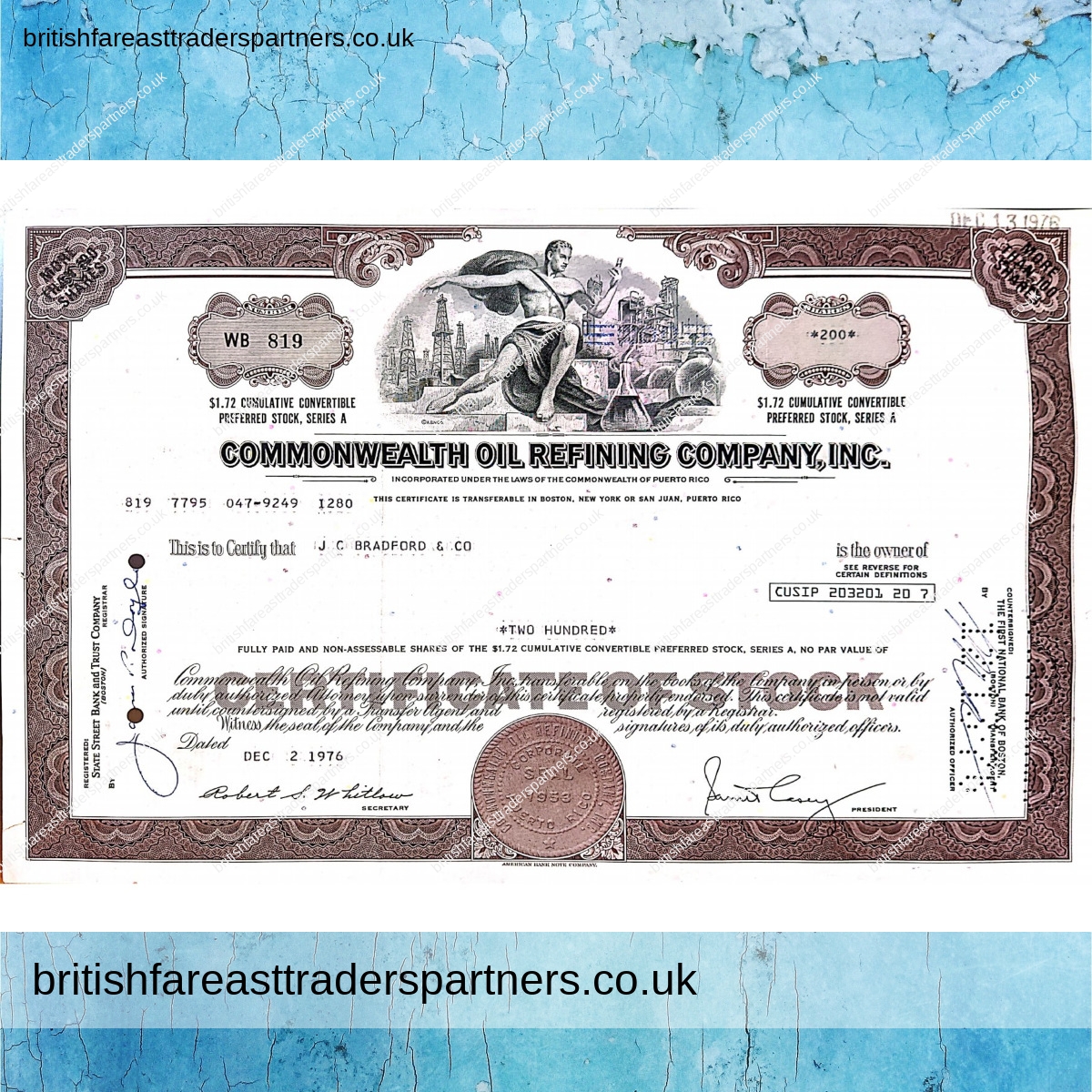 VINTAGE STOCK / SHARE CERTIFICATE “COMMONWEALTH OIL REFINING COMPANY INC.” COLLECTABLE DOCUMENTS | SHARE CERTIFICATES | COMPANIES | WORLD | SCRIPOPHILY | BUSINESS | INVESTMENTS