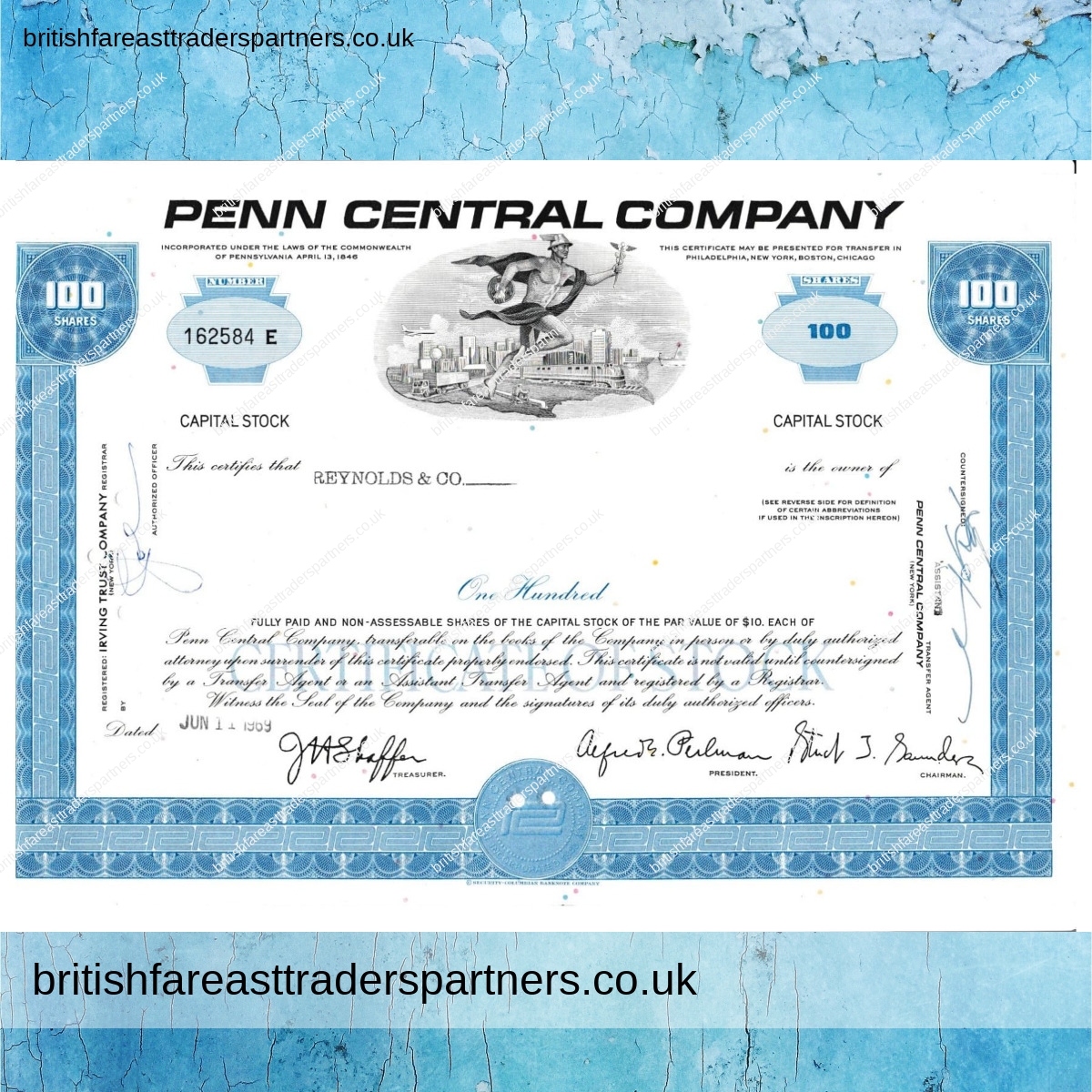 VINTAGE STOCK / SHARE CERTIFICATE “PENN CENTRAL COMPANY” COLLECTABLE DOCUMENTS |  SHARE CERTIFICATES | COMPANIES | WORLD | SCRIPOPHILY | BUSINESS | INVESTMENTS