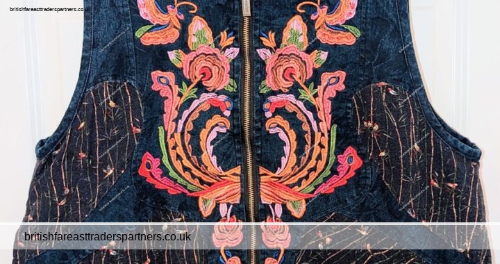 Stylish EXTRA LARGE Embroidered DENIM / COTTON  BOHEMIAN GYPSY Gilet Jacket/Vest