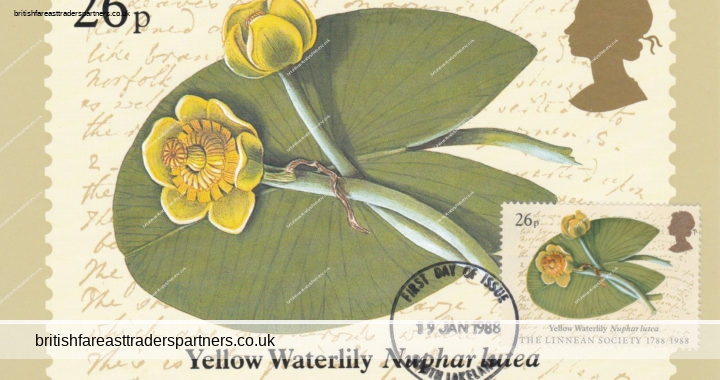 VINTAGE The LINNEAN SOCIETY 1788-1988 (YELLOW WATERLILY) POST OFFICE POSTCARD