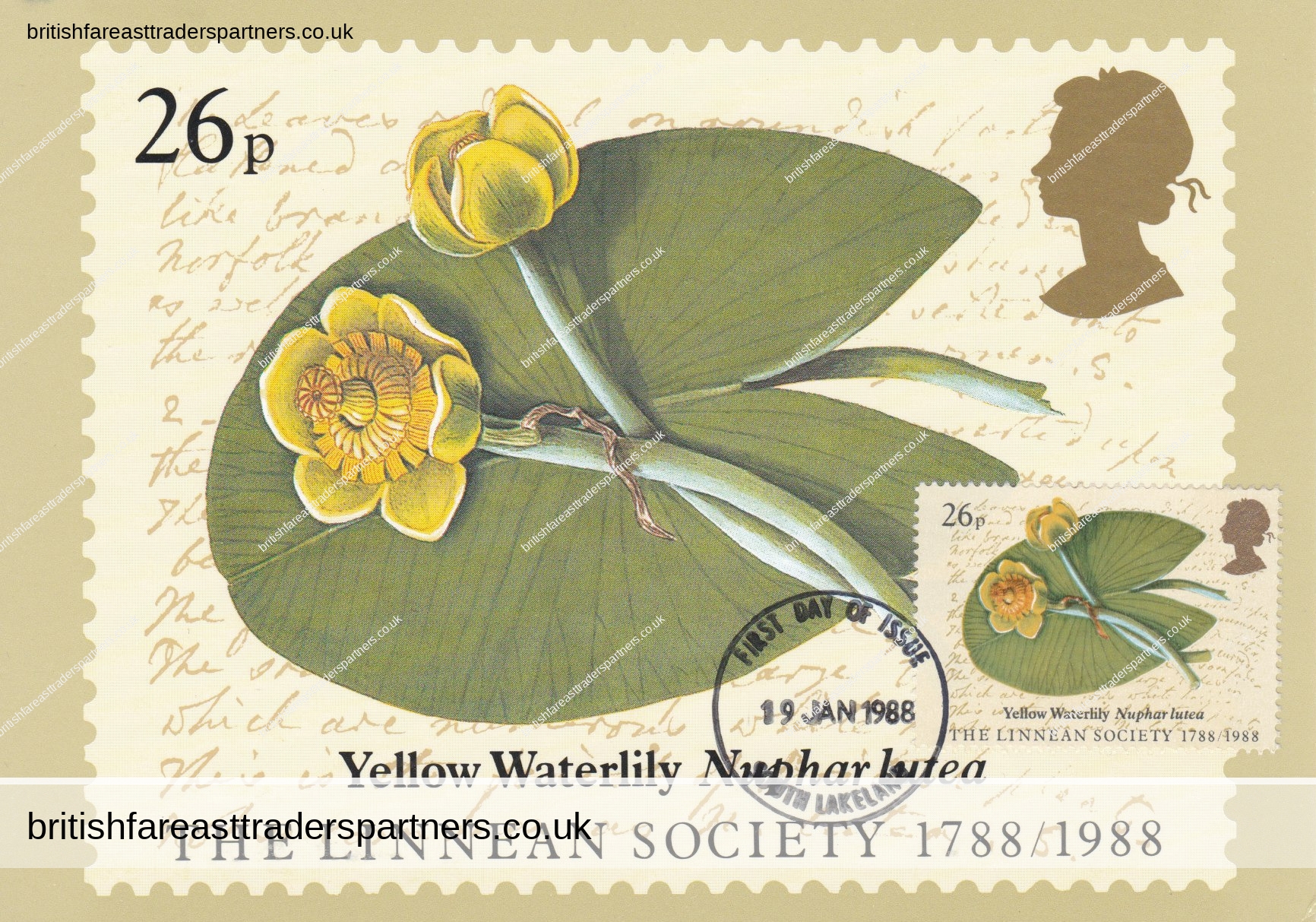 VINTAGE 198826p THE LINNEAN SOCIETY 1788-1988 (YELLOW WATERLILY) POST OFFICE PICTURE CARD SERIES POSTCARD