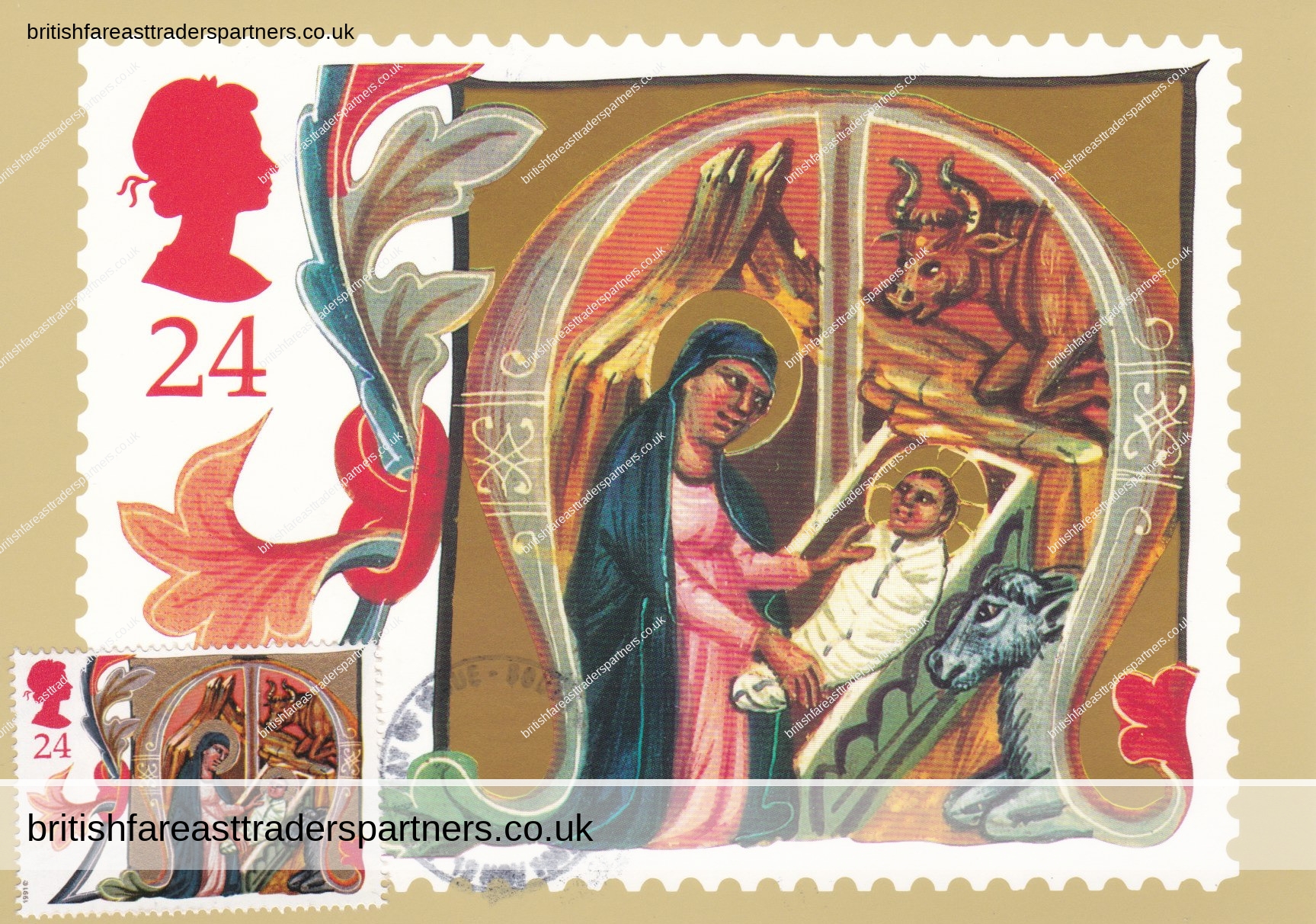 VINTAGE 1991 CHRISTMAS (MARY placing JESUS) ROYAL MAIL STAMP CARD POSTCARD