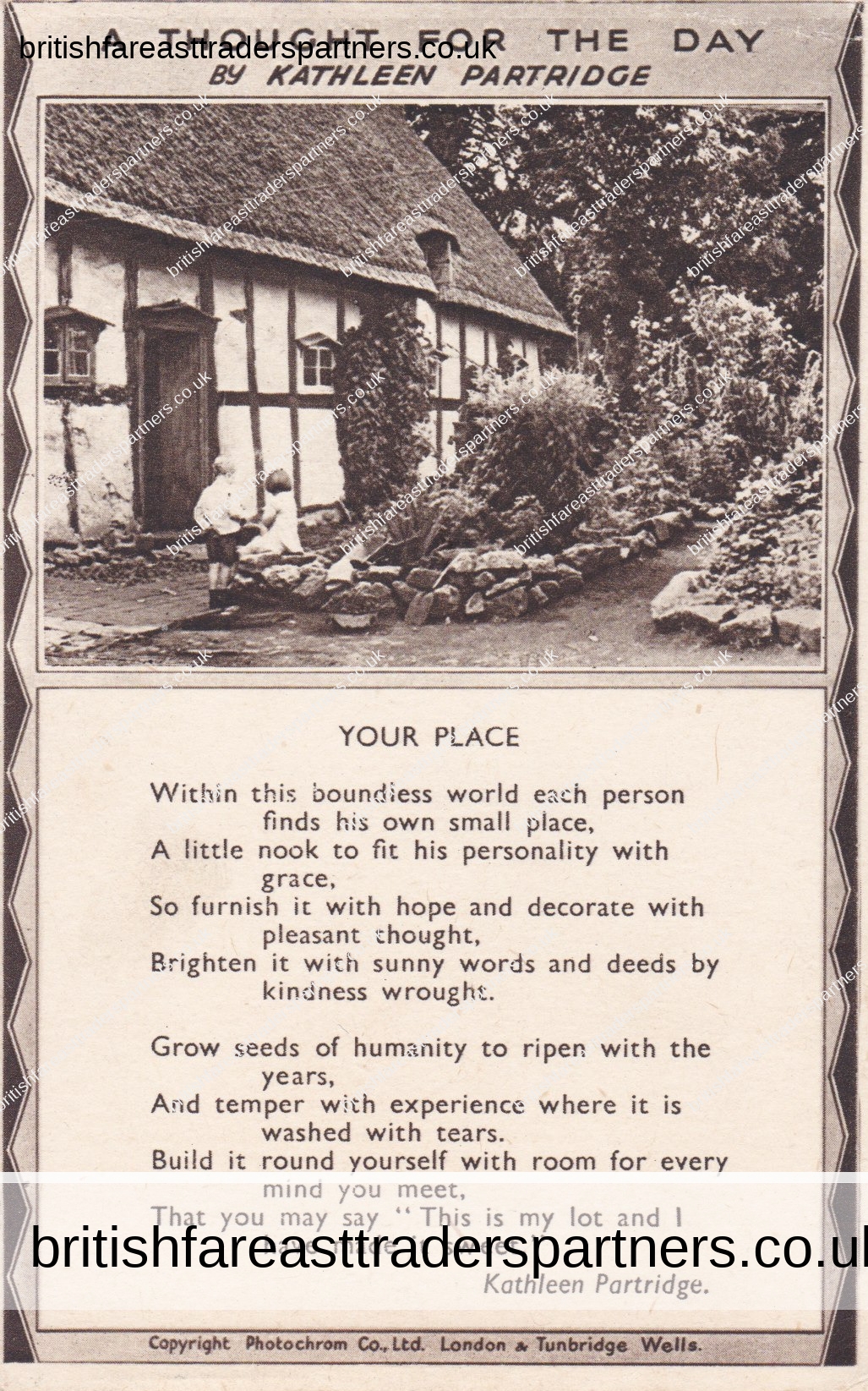 VINTAGE ‘A THOUGHT FOR THE DAY’ ‘YOUR PLACE’ by KATHLEEN PARTRIDGE POSTCARD