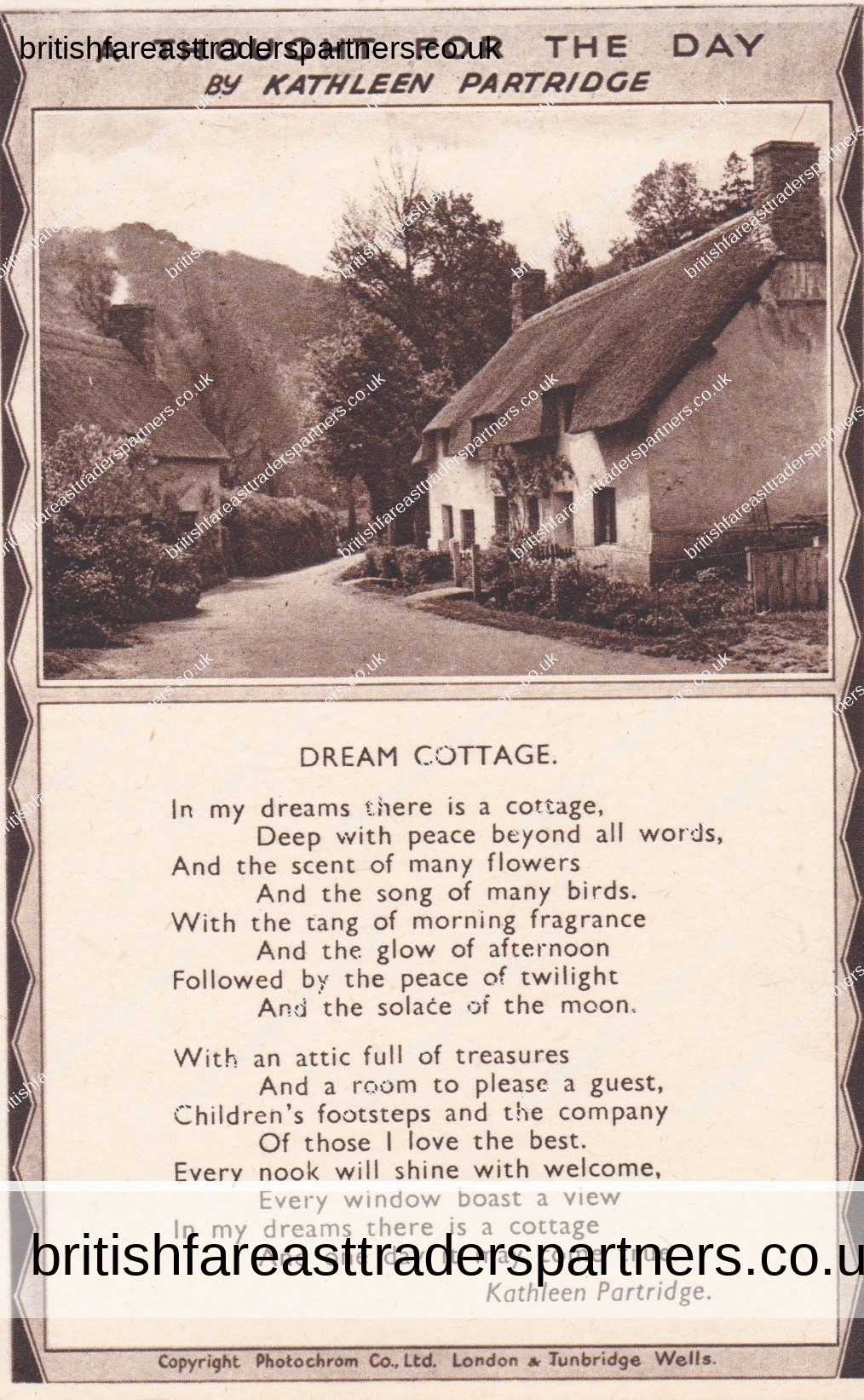 VINTAGE ‘A THOUGHT FOR THE DAY’ ‘DREAM COTTAGE’ by KATHLEEN PARTRIDGE POSTCARD