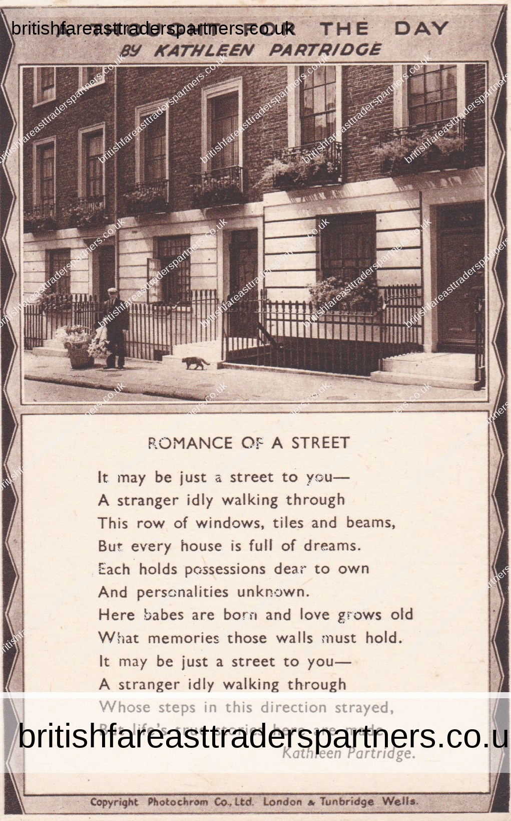 VINTAGE ‘A THOUGHT FOR THE DAY’ ‘ROMANCE OF A STREET’ by KATHLEEN PARTRIDGE POSTCARD