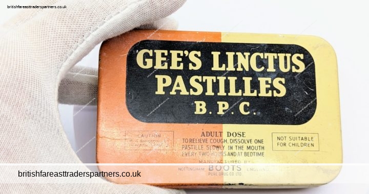 VINTAGE “GEE’S LINCTUS PASTILLES BOOTS PURE DRUG CO. LTD. Nottingham England TIN