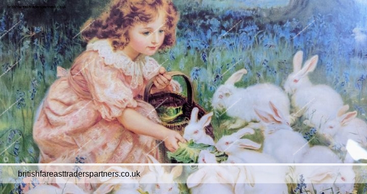 Vintage “Alice in Wonderland by Frederick Morgan” Girl with Rabbits Framed PRINT