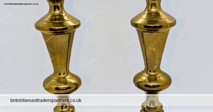 ANTIQUE PAIR of Early 20th Century NORTHERN EUROPE BRASS CANDLESTICKS