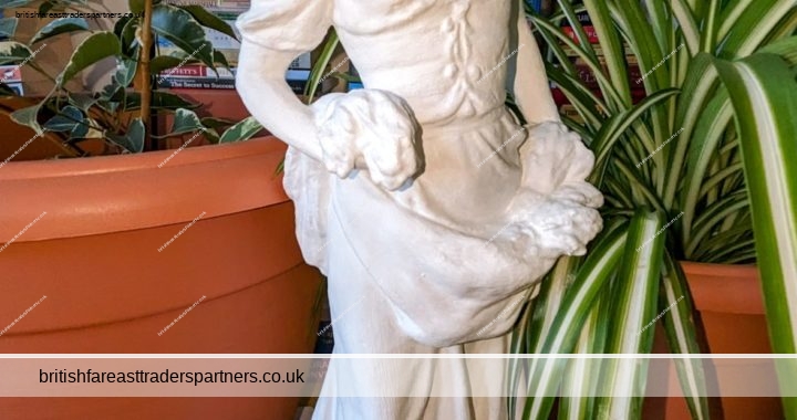 VINTAGE White Plaster HARVEST LADY Garden Patio Figurine STATUETTE