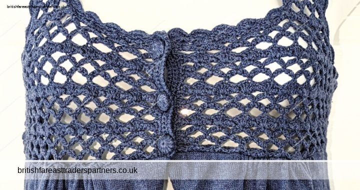 ATMOSPHERE Boho Chic 100% COTTON BLUE Crochet VEST TOP UK 8
