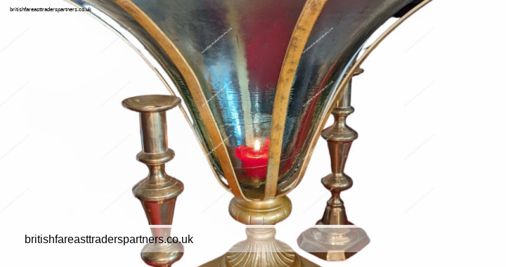 ART DECO Large TRUMPET GLASS BOWL / VASE on a METAL STAND Centrepiece