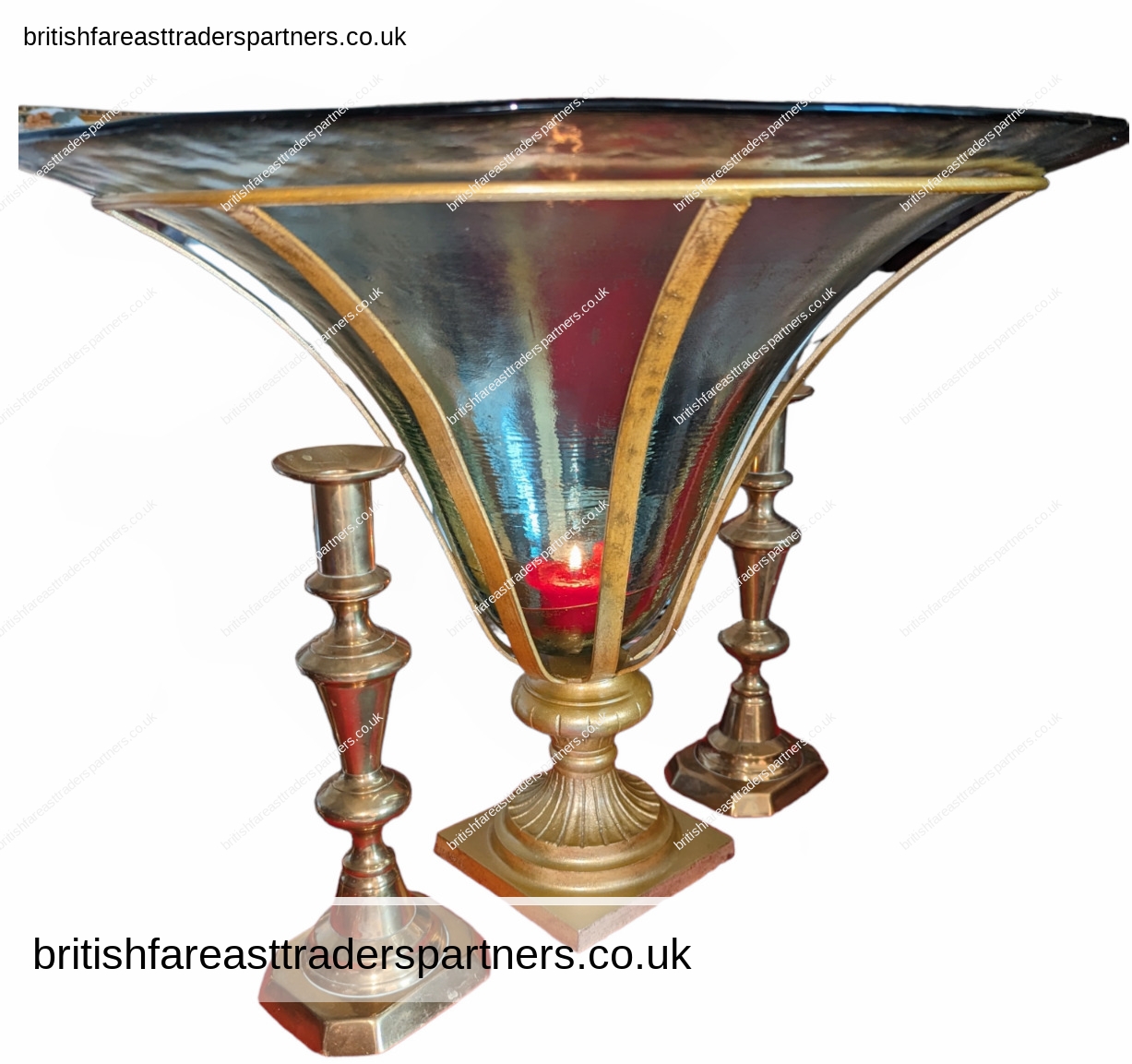 ART DECO Large TRUMPET GLASS BOWL / VASE on a METAL STAND Centrepiece