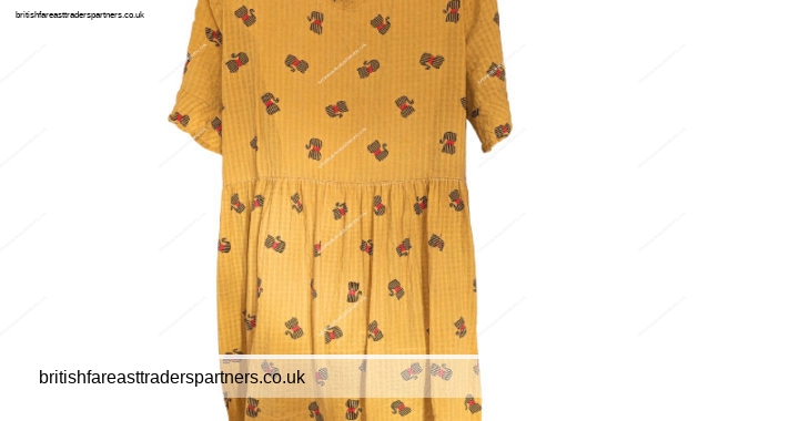 MUSTARD Yellow “AUTUMN FIELDS” Cat Print Korean Cottagecore DRESS fits UK 16/18
