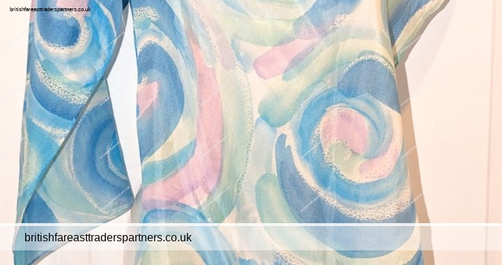 VINTAGE PURE SILK Swirl of Summer Colours Made in Korea SLIM SCARF