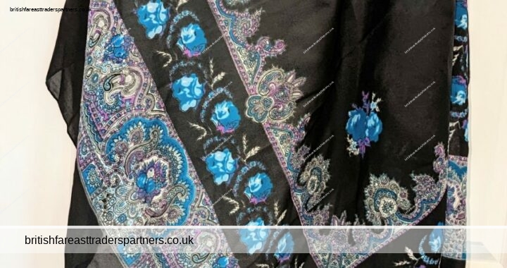 VINTAGE MIDNIGHT BLACK & Sombre Florals Made in TURKEY SQUARE SCARF