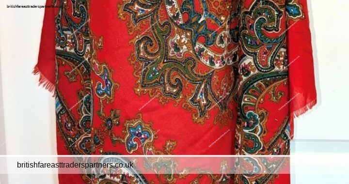 VINTAGE Multicolour PAISLEY on a RED Ground Raw Edge SQUARE SCARF