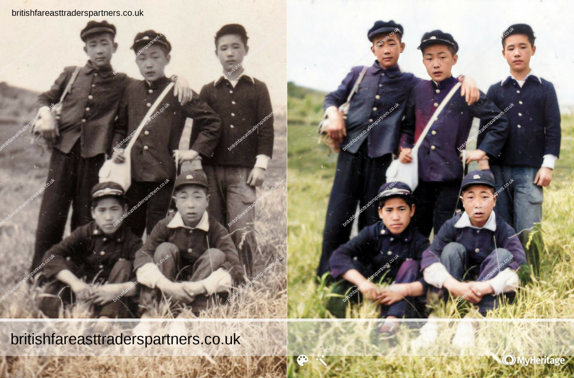 🌸 Relive the Resilience of Post-War Japan: 1940s/50s Japanese Schoolboys Colourised Postcard Print 🇯🇵