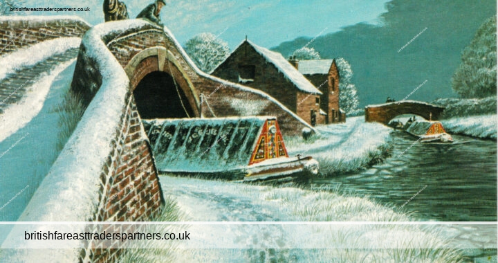 VINTAGE “WINTERTIME” Great Haywood Junction Trent and Mersey Canal SALMON WATERCOLOUR POSTCARD