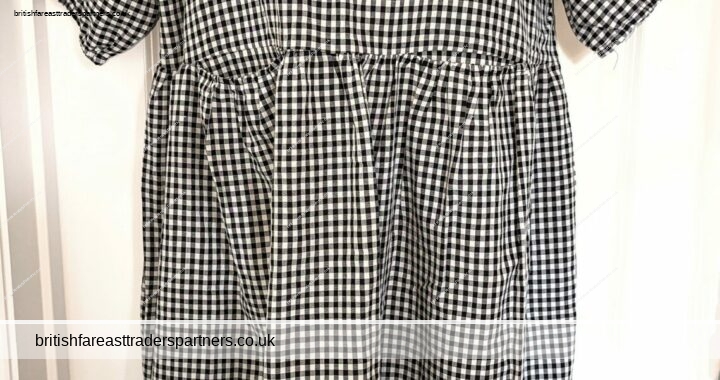 CLASSIC Cottagecore Smock Black & White Check GINGHAM Dress Fits UK 18 20 22