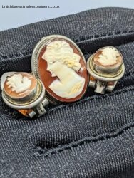 VINTAGE 800 European Silver ITALIAN Cameo Set of Earrings & Brooch/Pendant