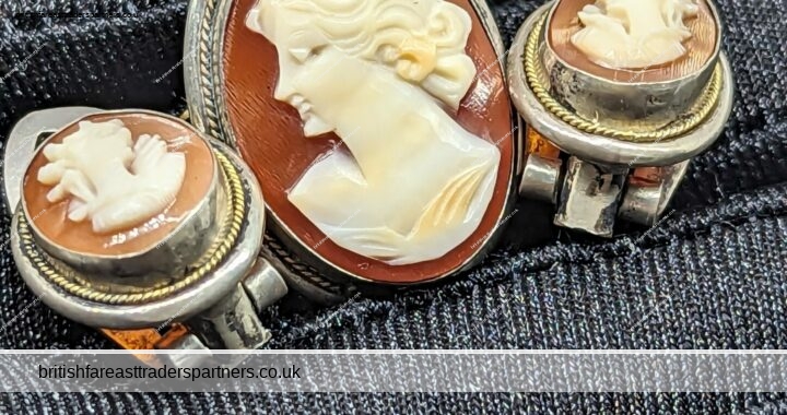 VINTAGE 800 European Silver ITALIAN Cameo Set of Earrings & Brooch/Pendant