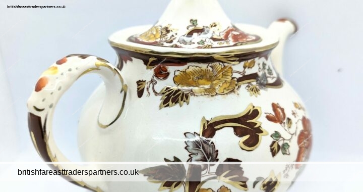Antique ENGLISH Mason’s Patent Ironstone Brown Velvet Handpainted Teapot