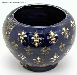 Antique FRENCH Feur-de-lis Handpainted Enamel COBALT BLUE Vase