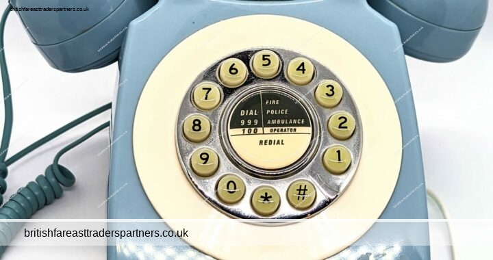 MAXTEK Baby Blue Colour Pop Faux ROTARY Mid-Century Retro Corded Telephone