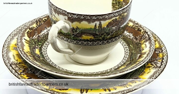 Vintage English EMPIRE PORCELAIN Devon COUNTRYSIDE Trio of plate, cup and saucer