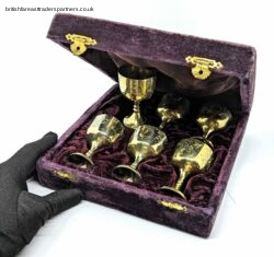Vintage EPNS Brass Engraved Mini CHRISTMAS Goblet 6 in a BURGUNDY VELVET Box