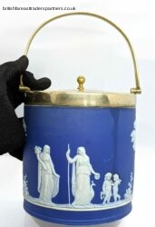 ANTIQUE Victorian English WEGWOOD Blue Neoclassical JASPERWARE Biscuit Barrel