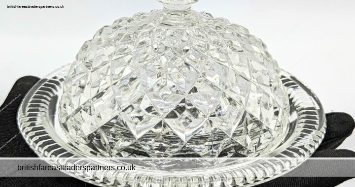 VINTAGE Cut Glass Domed BUTTER DISH with Lid