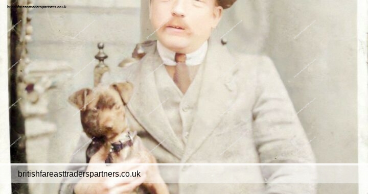 ANTIQUE 1900s Gentleman with a Dog & Cigarette H. Wallis Cambridge RPPC POSTCARD