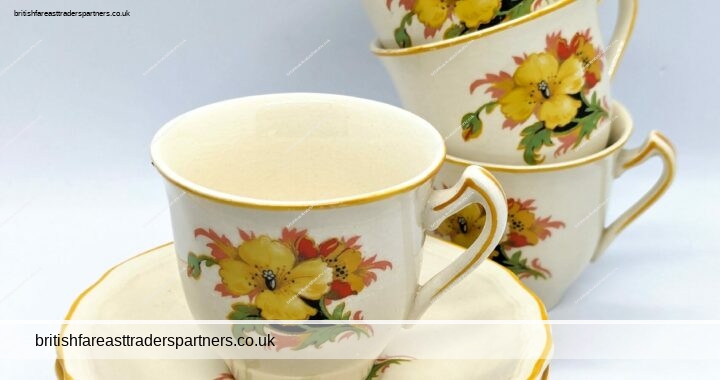 Vintage Lot of 4 Alfred Meakin ENGLAND Summer Florals Demitasse cup & saucer