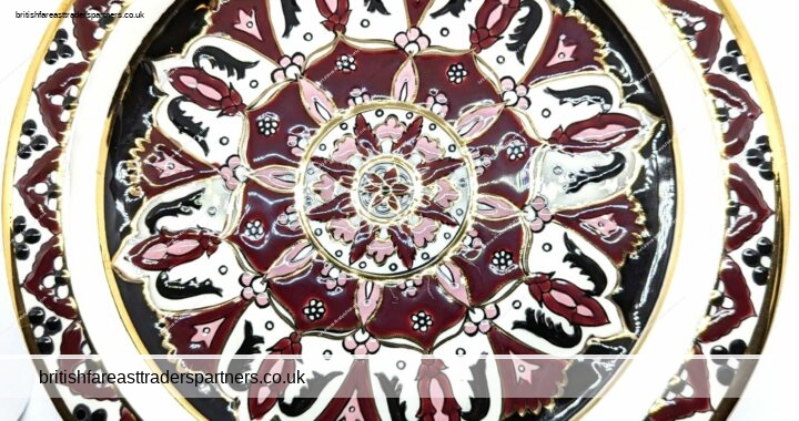 VINTAGE Ibiscus Ceramics Rhodes GREECE Mandala Effect 24K GOLD Decorative Plate