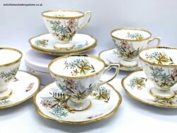 Vintage Lot of 5 Clare ENGLAND Wild Floral Posy Gilt Demitasse cup & saucer