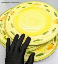 Lot of 4 ARFAI Portugal Handpainted Bright Yellow Green Bistro Alfresco Plates