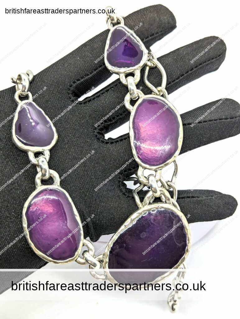 Chunky Silvertone Faux Amethyst Statement NECKLACE