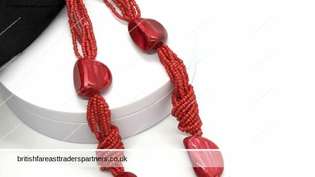Multi-stranded RED Mixed Beads Statement NECKLACE